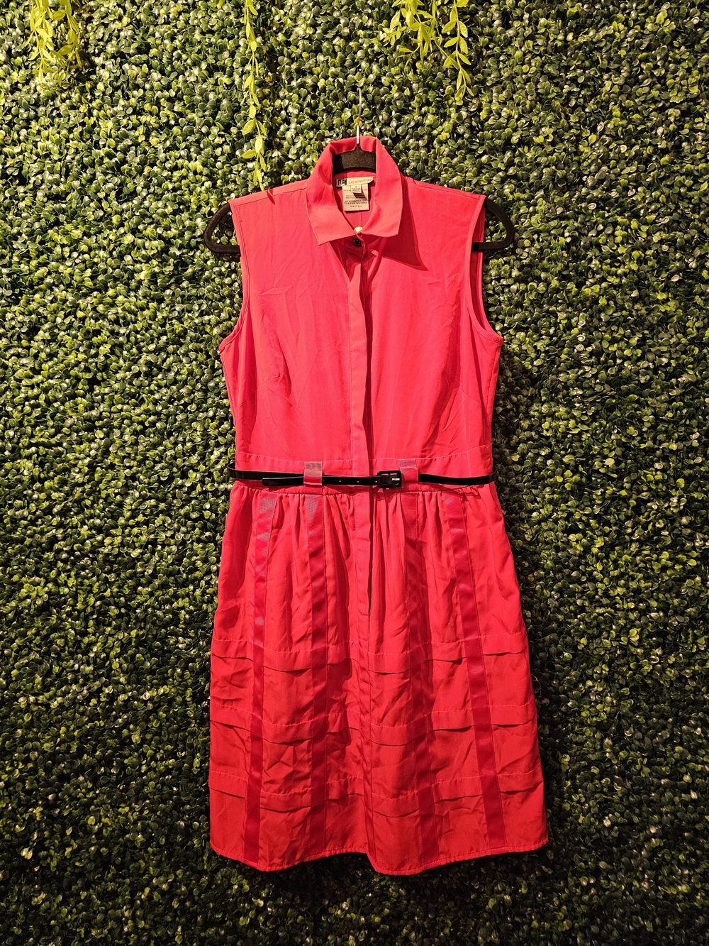 Leslie Fay Bright Red Sleeveless Shirtwaist Dress with Belt